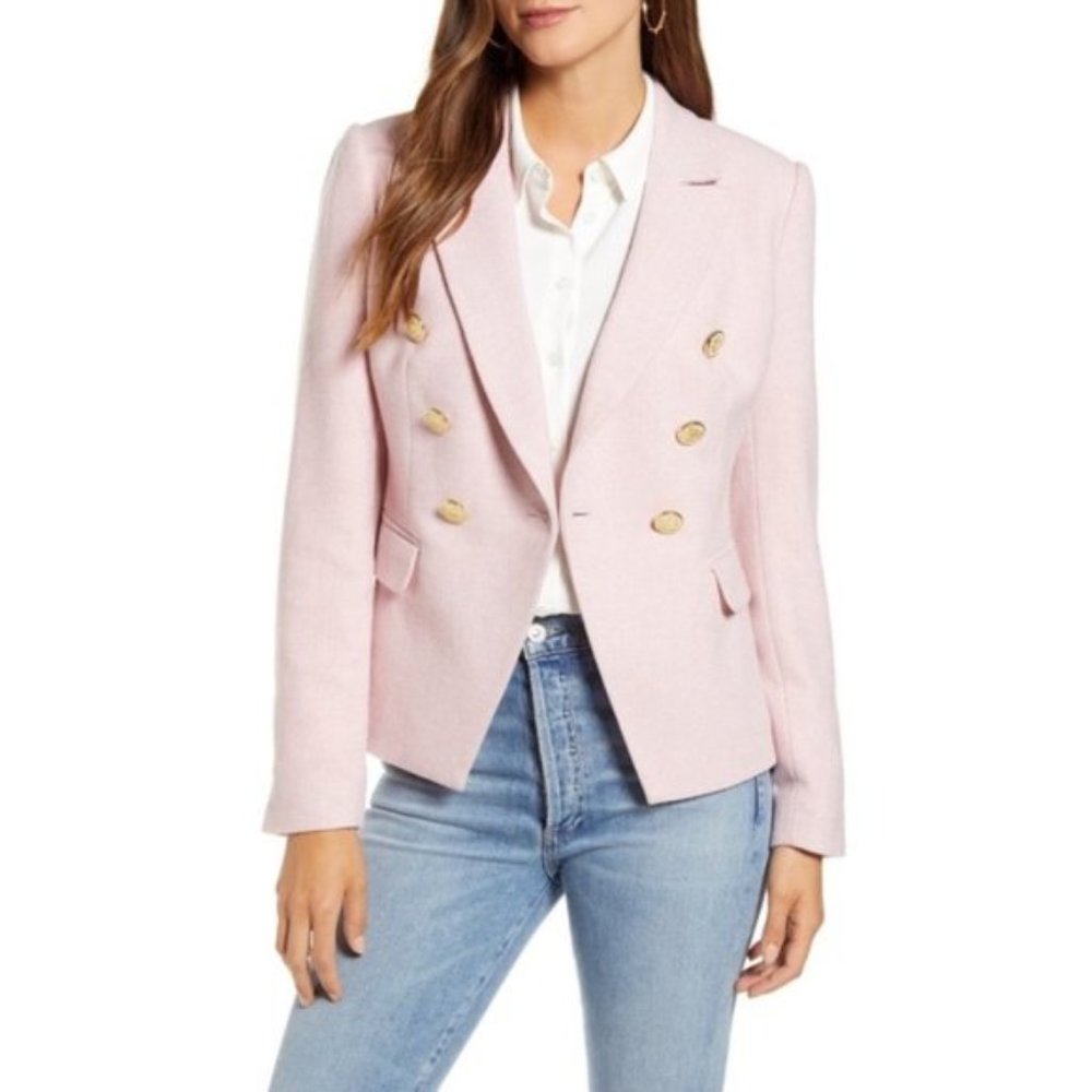 NWT Rachel Parcell Pink & White Herringbone Tweed Blazer, size Large